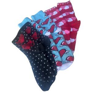 3 Pairs Colorful Valentine Hearts Mid-Calf Crew Socks Women's Shoe Size 5-11